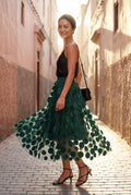 Dark Green 3d Polka Dot Applique A-line Midi Skirt - Tulle skirt - Photo 9