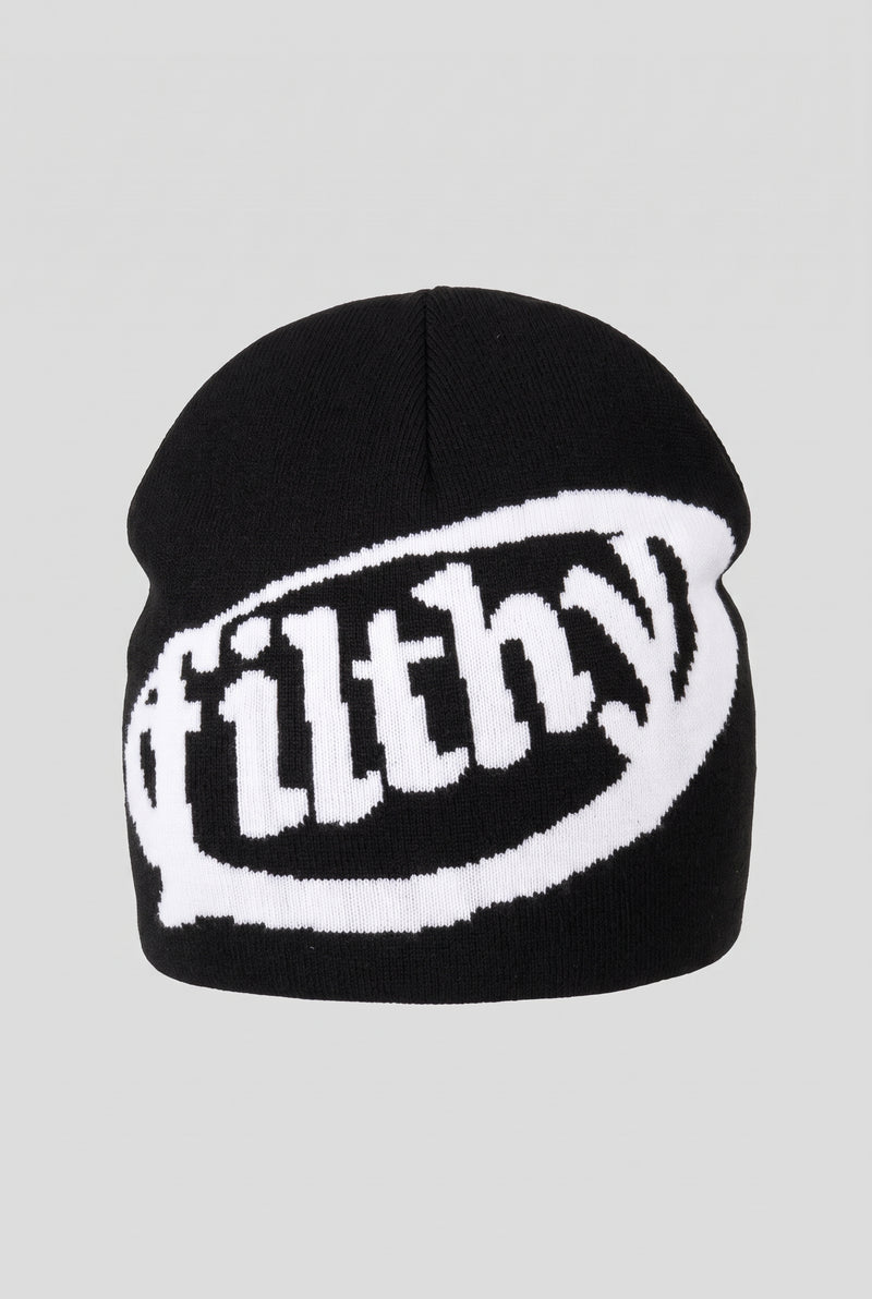 Acrylic Knit Beanie in Black — studio front