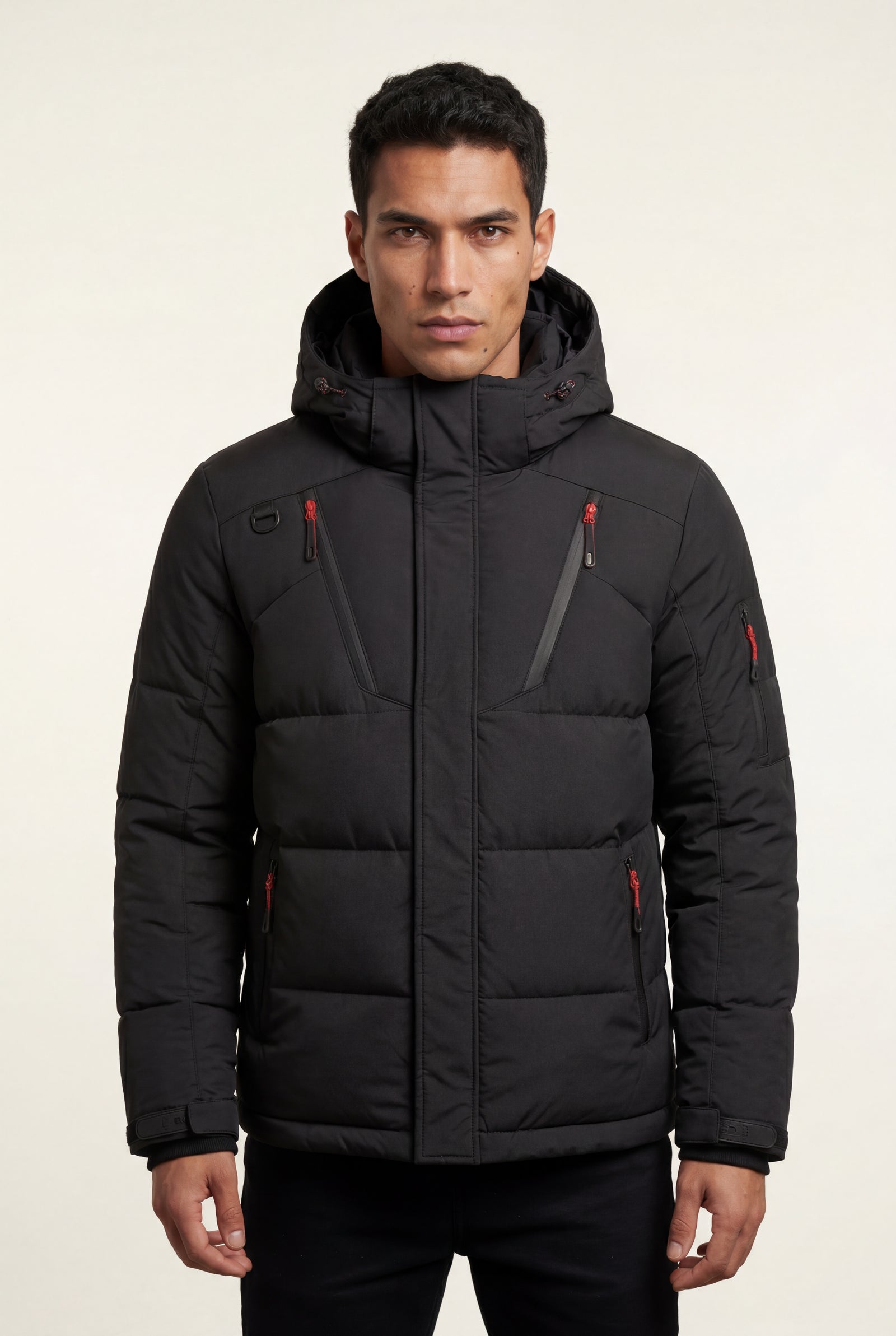 Black Adjustable Hood Insulated Parka Jacket with Zip Pockets - Insulated jackets - Photo 7