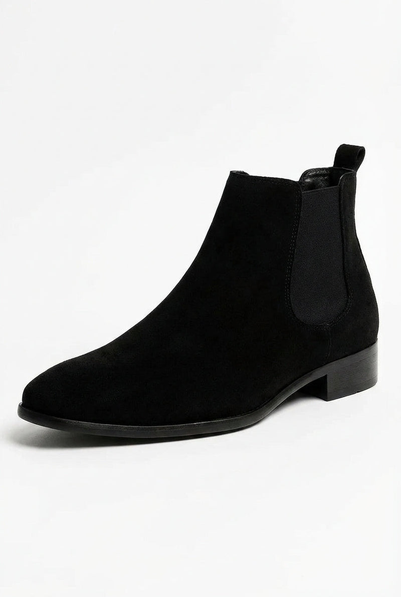 Black Almond Toe Chelsea Boots with Low Stacked Heel - Photo 1