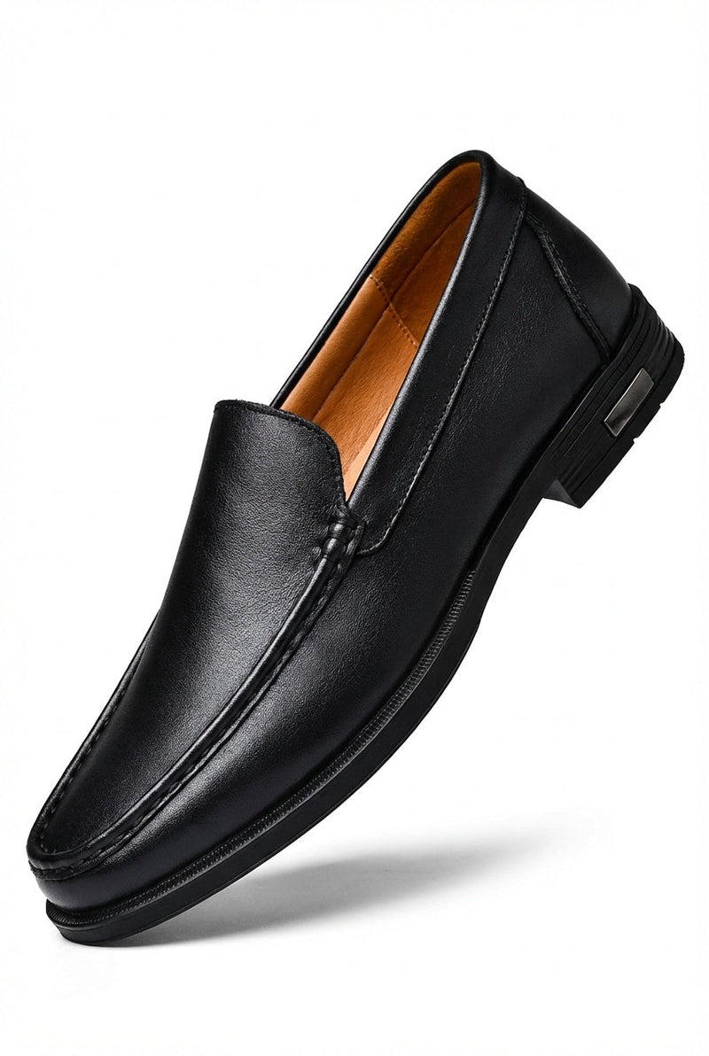 Black Almond Toe Slip-on Classic Loafers with Contrast Stitching - Photo 1