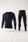 Stretch Knit Base Layer Set in Black and Blue — studio front