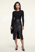 Black Asymmetric Wrap Front Midi Pencil Skirt with Slit - Midi skirts - Photo 3