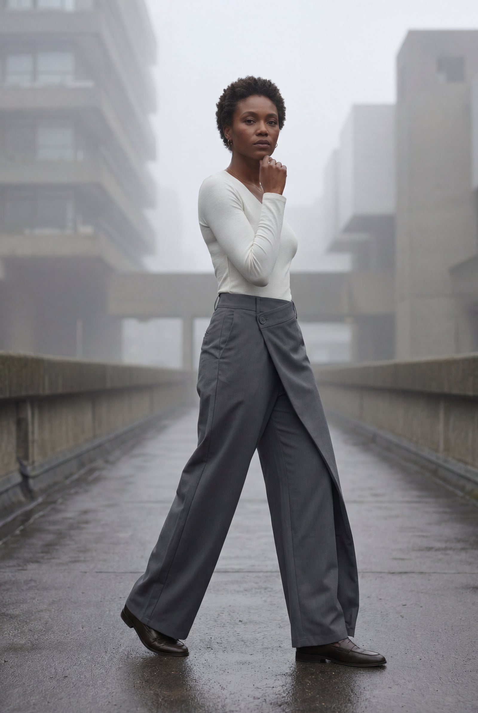 Gray Asymmetrical Wrap Front Wide Leg Trousers - Photo 12