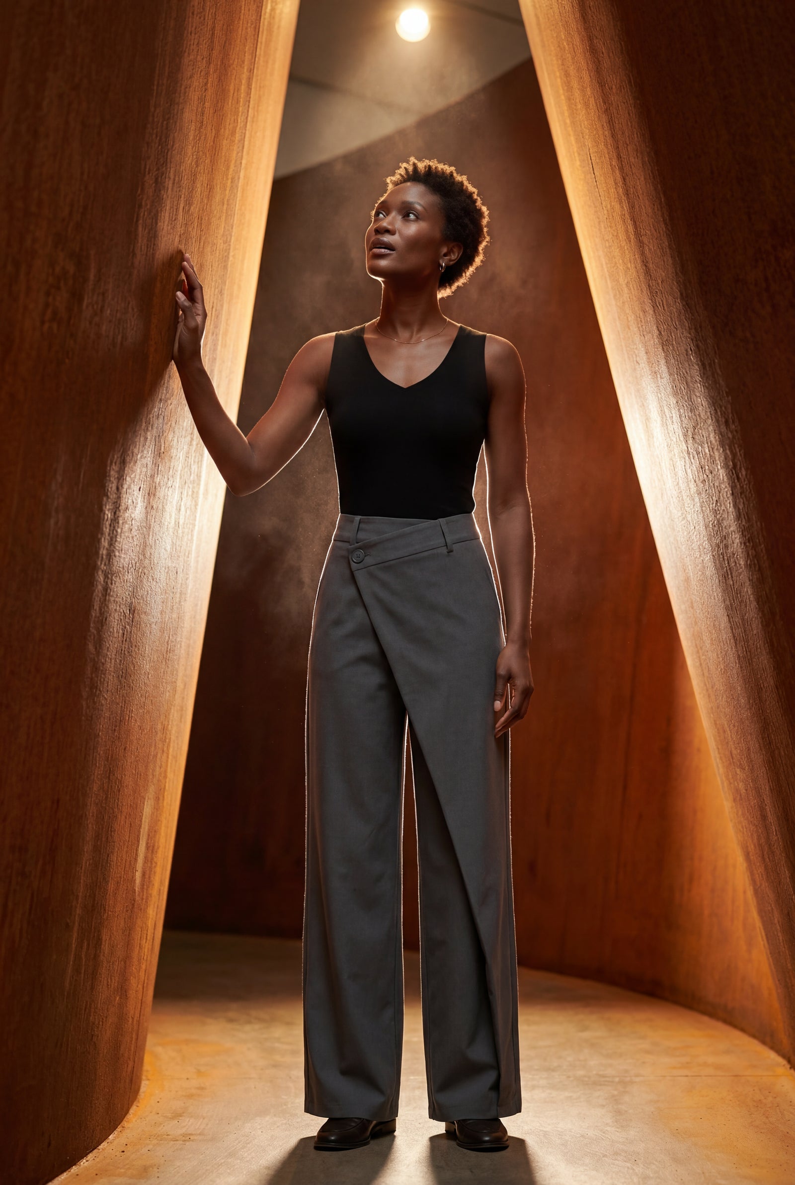 Gray Asymmetrical Wrap Front Wide Leg Trousers - Photo 13