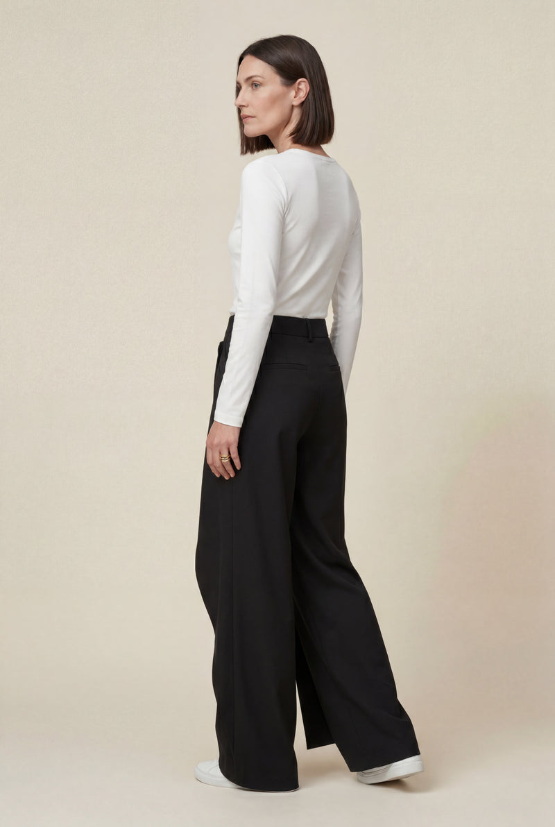 Black Asymmetrical Wrap Front Wide Leg Trousers - Photo 4