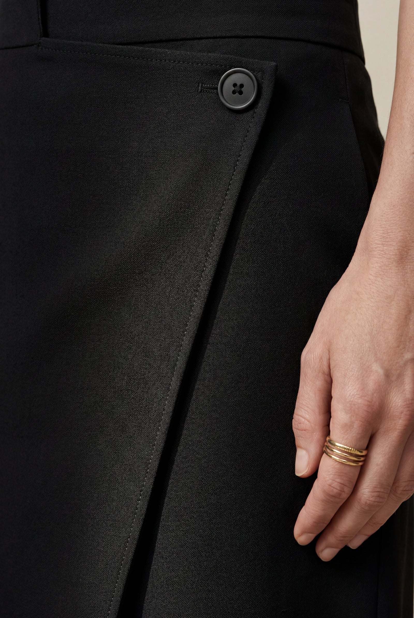 Black Asymmetrical Wrap Front Wide Leg Trousers - Photo 5