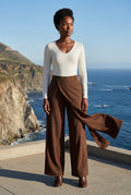 Brown Asymmetrical Wrap Front Wide Leg Trousers - Photo 6