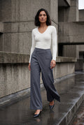 Gray Asymmetrical Wrap Front Wide Leg Trousers - Photo 8