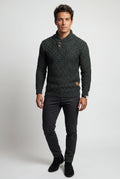 Black Basketweave Shawl Collar Sweater with Button Detail - Knit sweaters - Photo 3