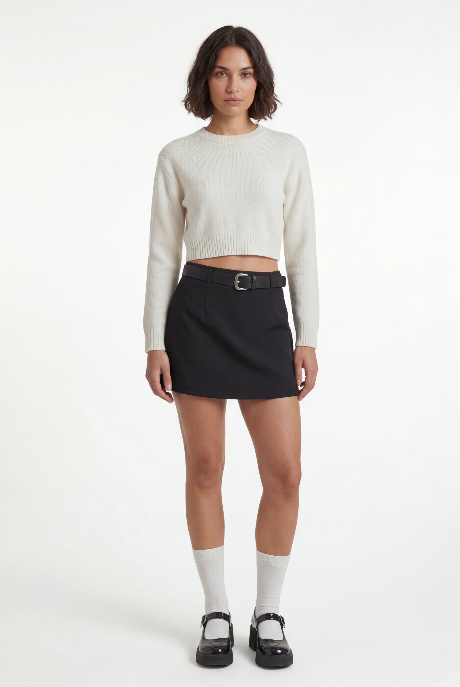 Black Belted A-line Mini Skirt with Built-in Shorts - Photo 1