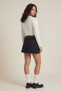 Black Belted A-line Mini Skirt with Built-in Shorts - Photo 2
