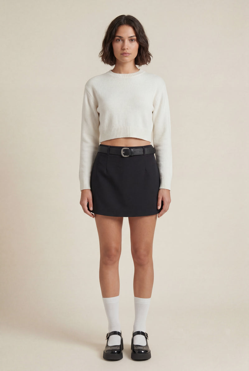 Black Belted A-line Mini Skirt with Built-in Shorts - Photo 4