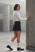 Black Belted A-line Mini Skirt with Built-in Shorts - Photo 7