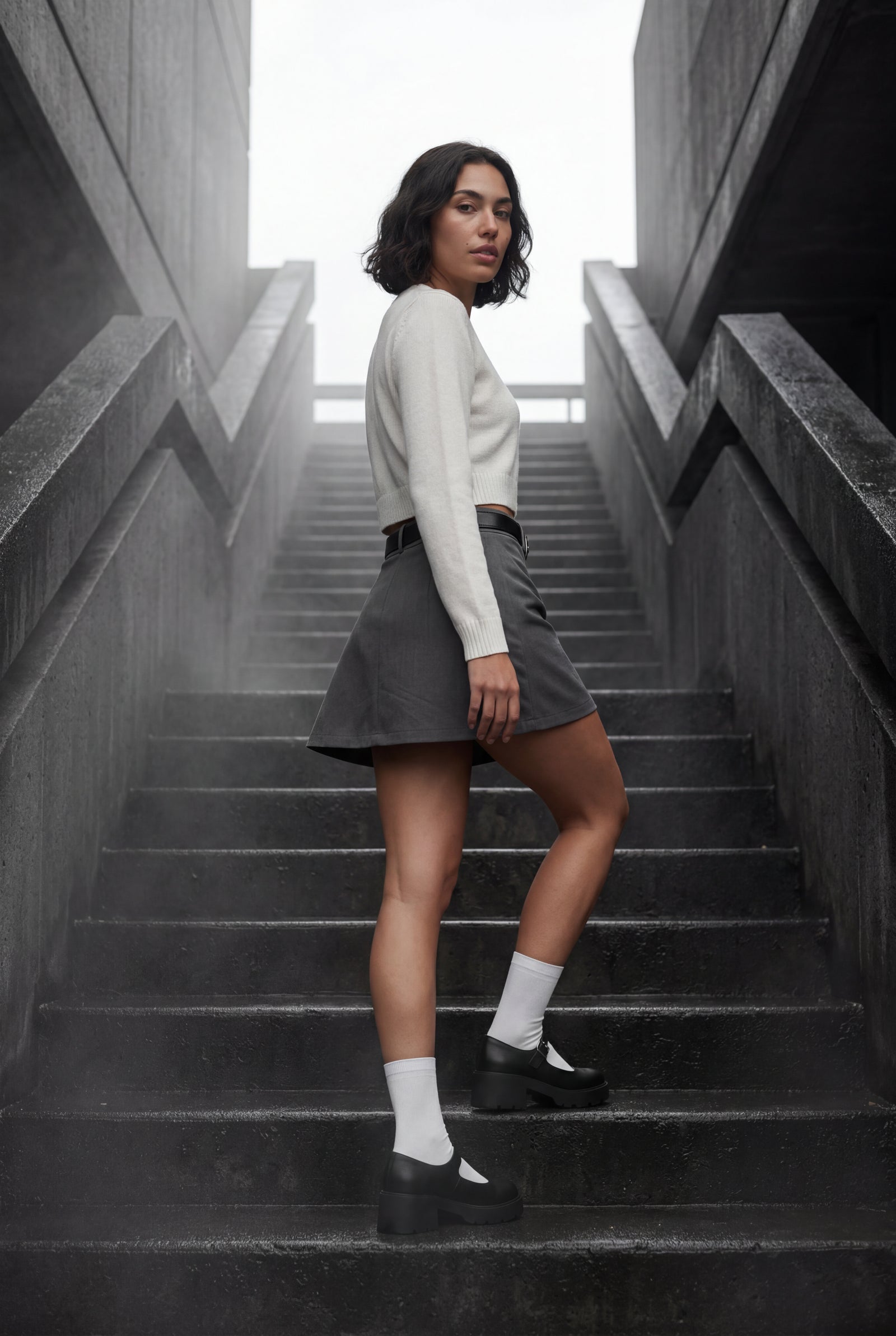 Gray Belted A-line Mini Skirt with Built-in Shorts - Photo 8