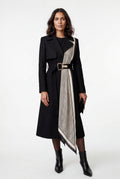Black Belted Midi Trench Coat with Geometric Scarf Detail - Trench coats - Photo 5