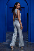 Silver Belted Sleeveless Wide-leg Jumpsuit - Sequin jumpsuit - Photo 11