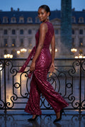 Red Belted Sleeveless Wide-leg Jumpsuit - Sequin jumpsuit - Photo 15