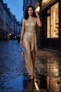 Gold Belted Sleeveless Wide-leg Jumpsuit - Sequin jumpsuit - Photo 18