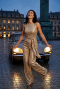 Gold Belted Sleeveless Wide-leg Jumpsuit - Sequin jumpsuit - Photo 19