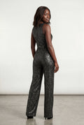Black Belted Sleeveless Wide-leg Jumpsuit - Sequin jumpsuit - Photo 2