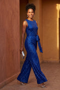 Blue Belted Sleeveless Wide-leg Jumpsuit - Sequin jumpsuit - Photo 21