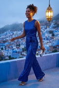 Blue Belted Sleeveless Wide-leg Jumpsuit - Sequin jumpsuit - Photo 23