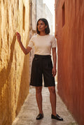 Black Belted Tailored Black Knee-length Bermuda Shorts - Casual shorts - Photo 4