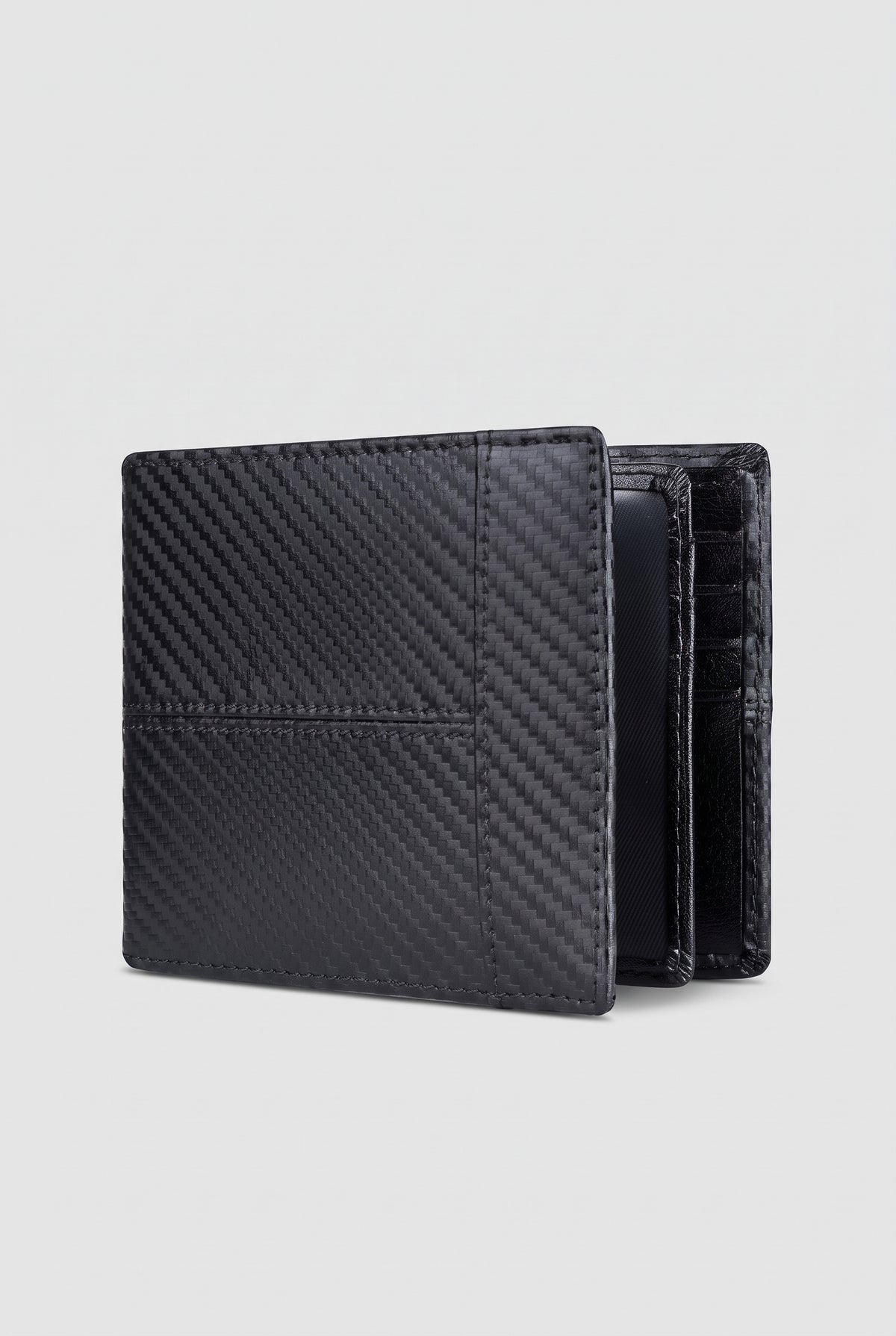 RFID-Blocking Leather Bifold Wallet in Black (Black 2) — studio front