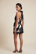 Black Black Artistic Print Halter Mini Wrap Dress - Halter dress - Photo 2