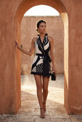 Black Black Artistic Print Halter Mini Wrap Dress - Halter dress - Photo 4