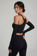 Black Black Asymmetric One-shoulder Cropped Tank Top - Tank tops - Photo 2