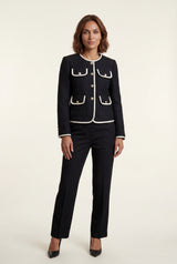 Black Black Bouclé Trim Button-front Cropped Jacket - Casual jackets - Photo 1