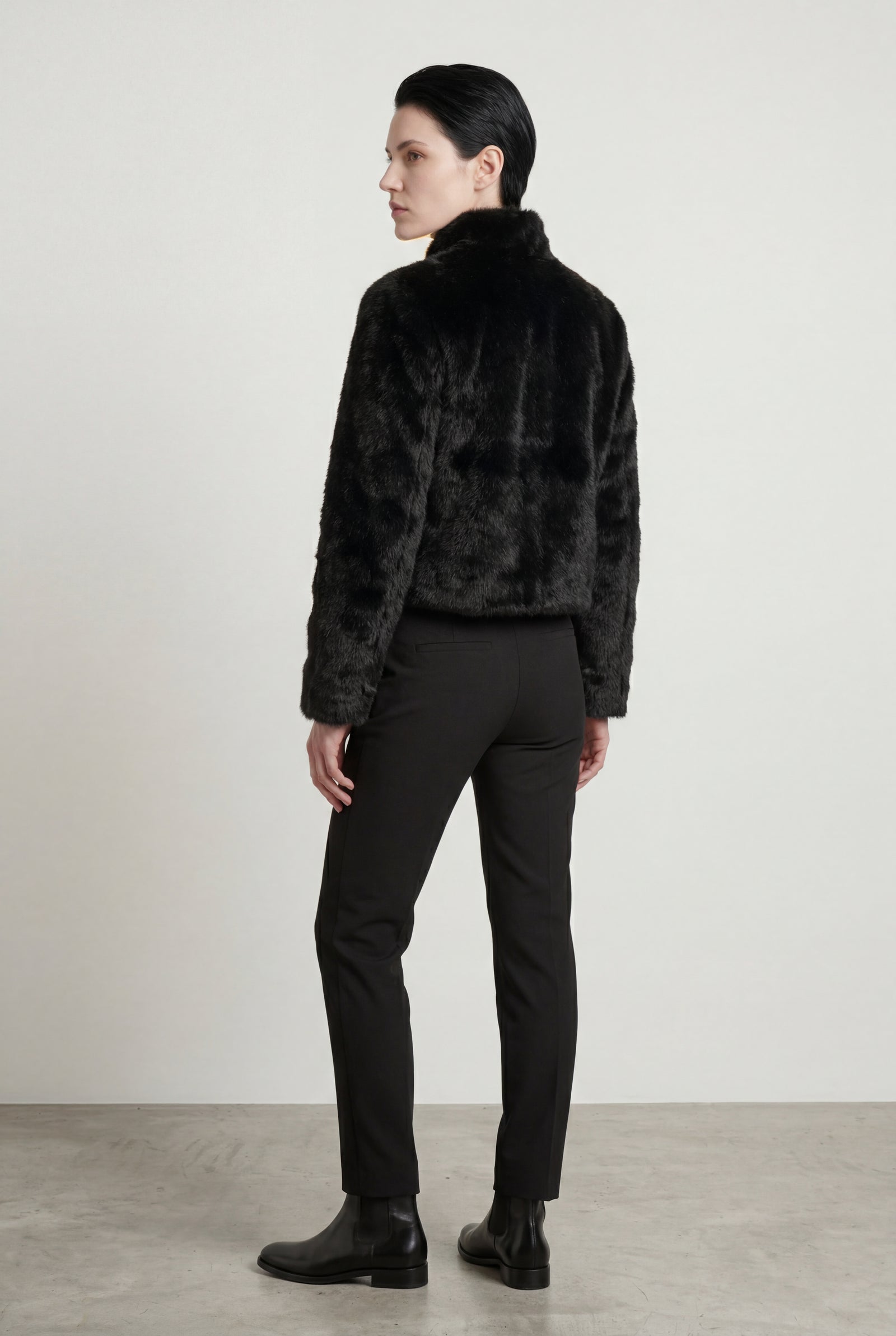 Black Black Buckle Strap Cropped Faux Fur Jacket - Cropped jackets - Photo 2