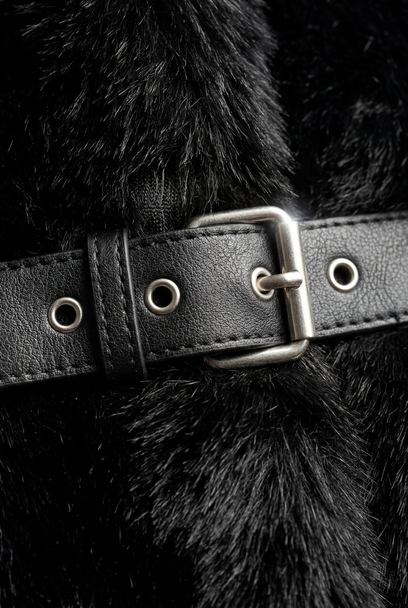 Black Black Buckle Strap Cropped Faux Fur Jacket - Cropped jackets - Photo 3