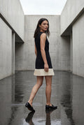 Black Black Contrast Pleated Hem Sleeveless A-line Mini Dress - Photo 4