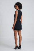 Black Black Contrast Trim Sleeveless Mini Dress with Pearl Buttons - Photo 2