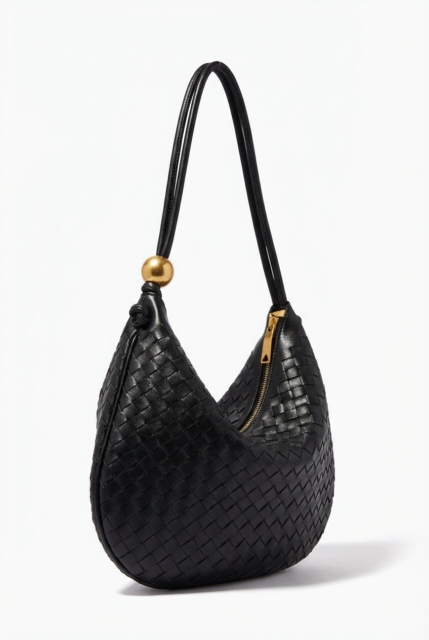 Black Black Crescent Mini Hobo Handbag Gold Ball Detail - Hobo handbags - Photo 1