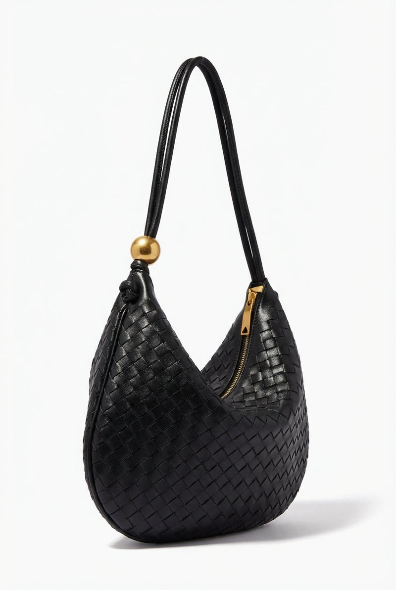 Black Black Crescent Mini Hobo Handbag Gold Ball Detail - Hobo handbags - Photo 1