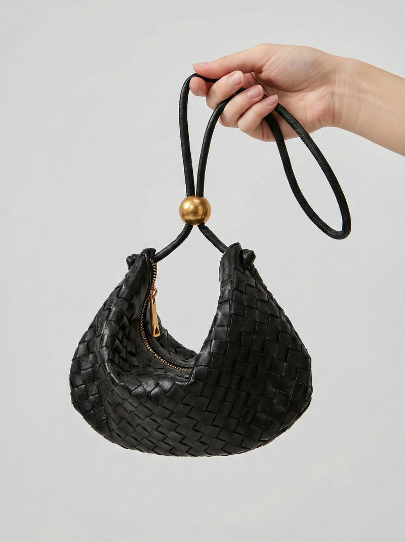 Black Black Crescent Mini Hobo Handbag Gold Ball Detail - Hobo handbags - Photo 2