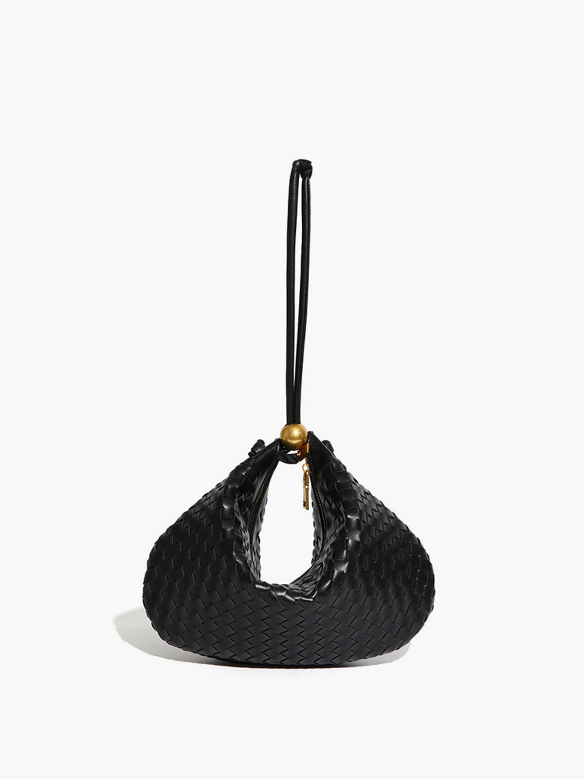 Black Black Crescent Mini Hobo Handbag Gold Ball Detail - Hobo handbags - Photo 4