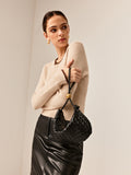 Black Black Crescent Mini Hobo Handbag Gold Ball Detail - Hobo handbags - Photo 5