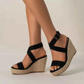 Black Black Criss Cross Strap Espadrille Wedge Sandals - Photo 4