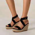 Black Black Criss Cross Strap Espadrille Wedge Sandals - Photo 5