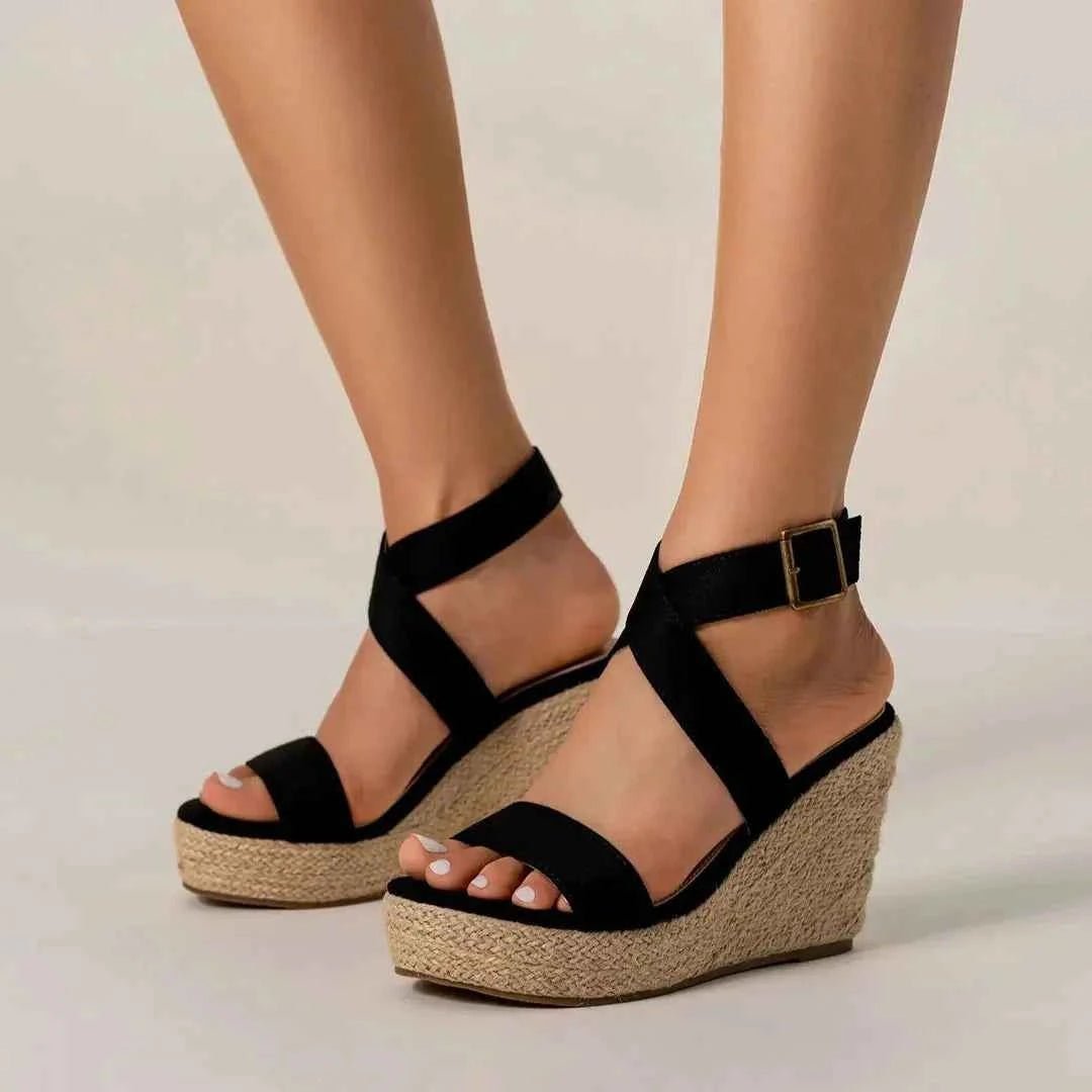 Black Black Criss Cross Strap Espadrille Wedge Sandals - Photo 5