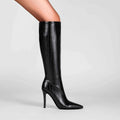 Black Black Croc-embossed Pointed Toe Stiletto Knee High Boots - Photo 2