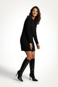 Black Black Croc-embossed Pointed Toe Stiletto Knee High Boots - Photo 9