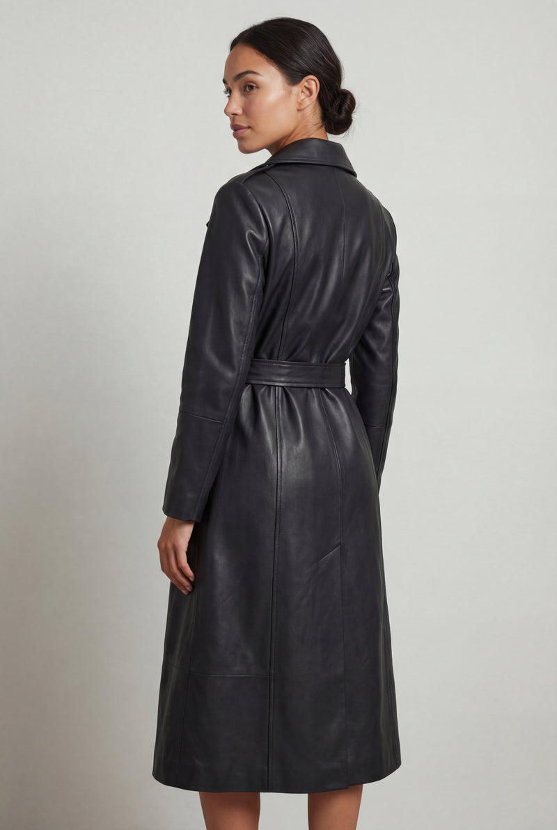 Black Black Double-breasted Belted Faux Trench Coat - Trench coats - Photo 2