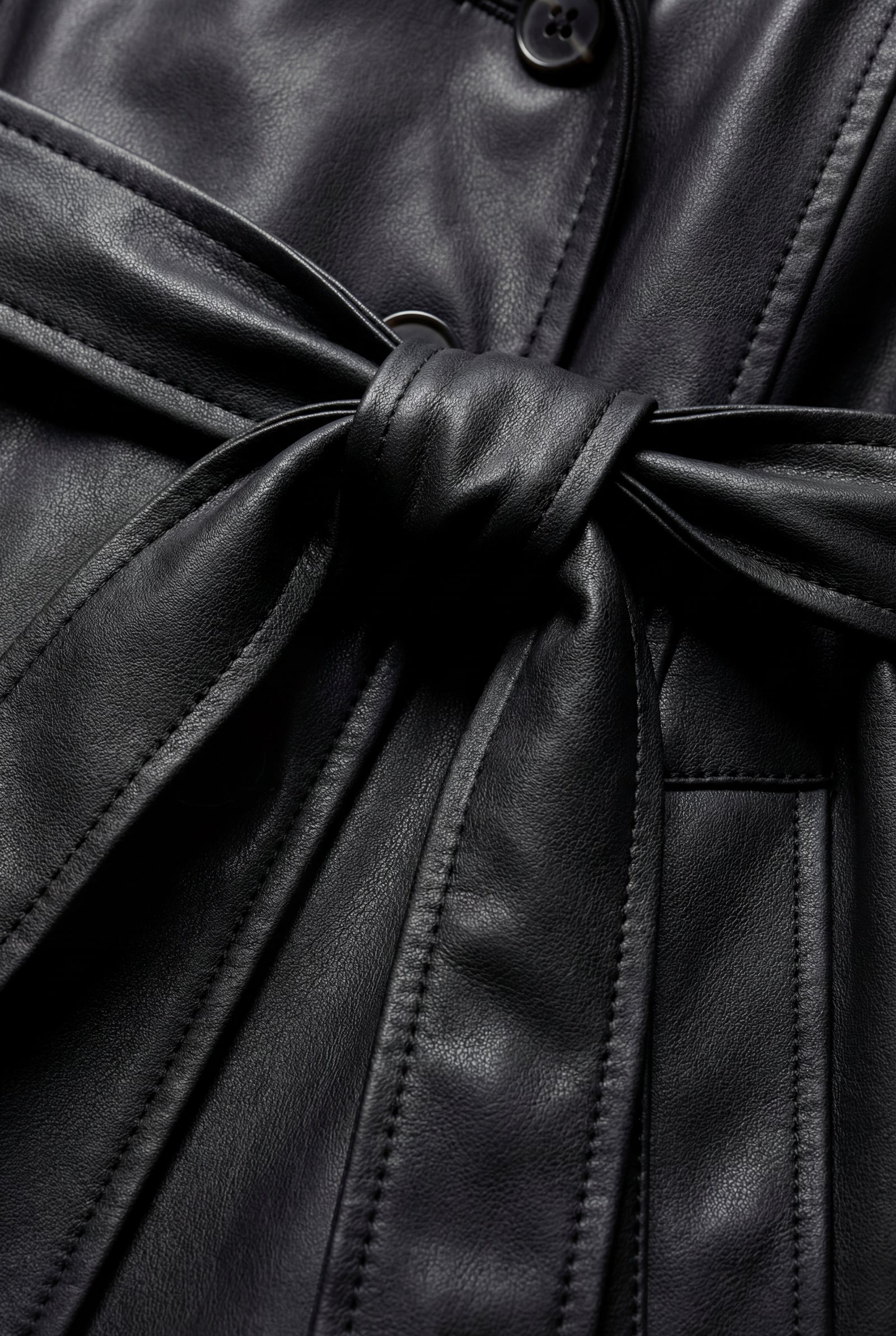 Black Black Double-breasted Belted Faux Trench Coat - Trench coats - Photo 4
