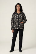 Black Black Ikat Print Quilted Short Jacket - Photo 1